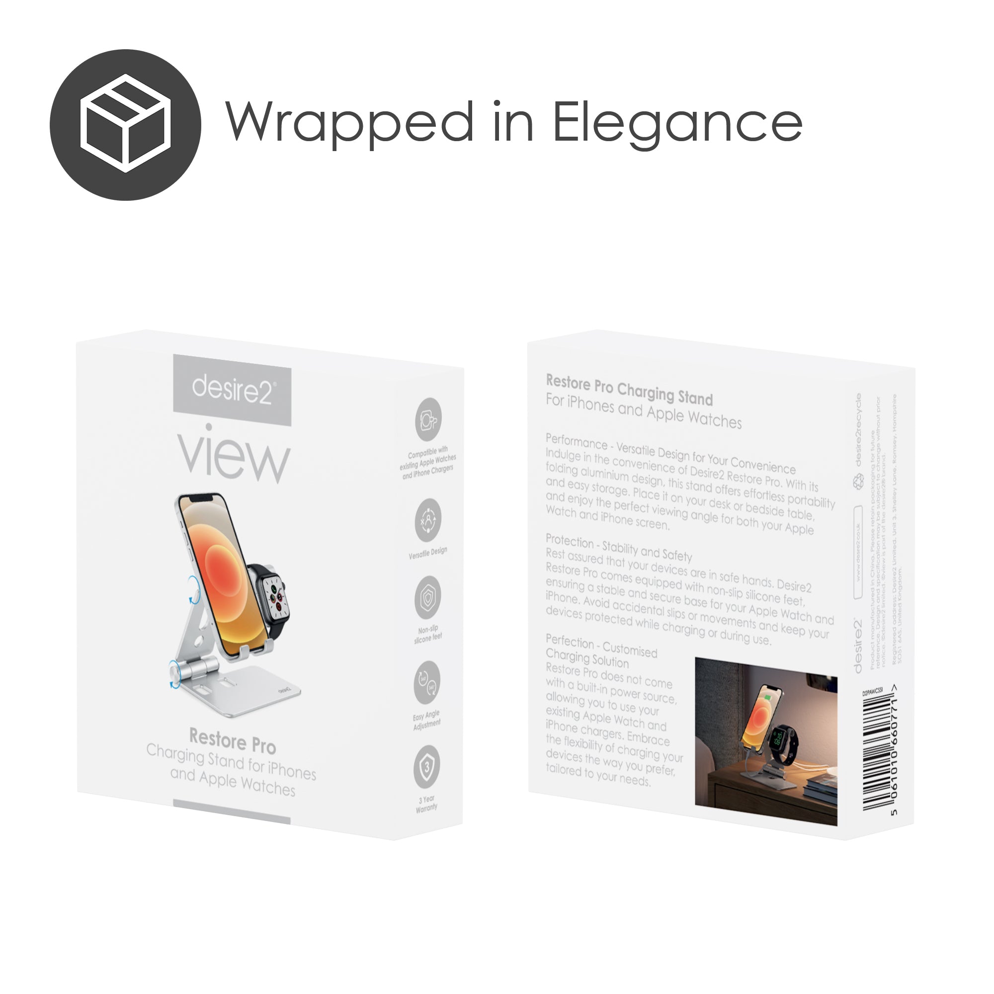 Restore Pro Phone and Apple Watch Charging Stand Silver