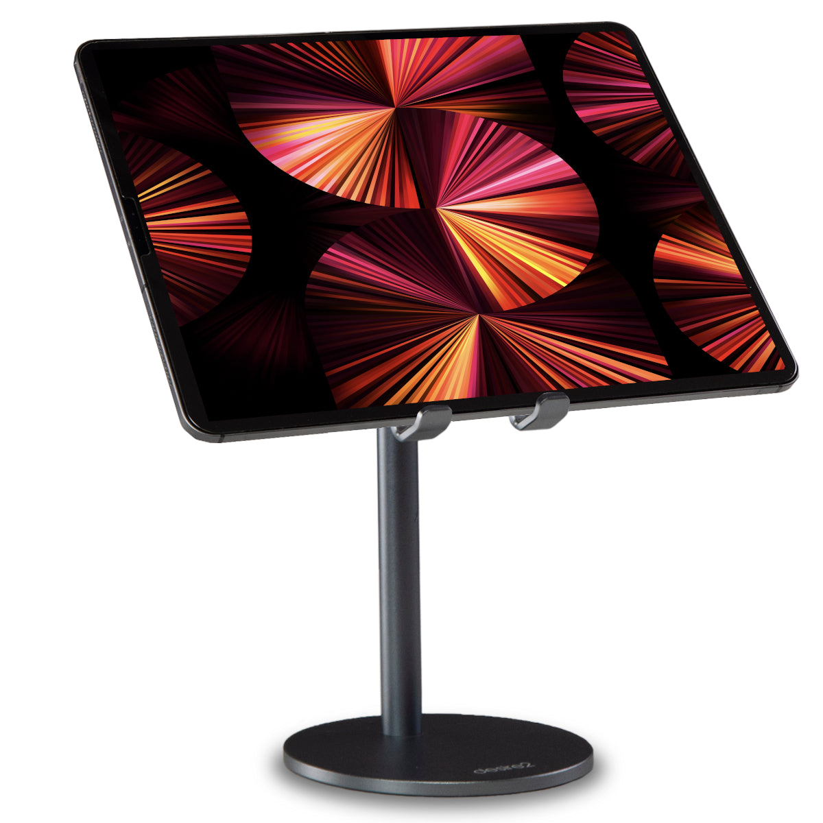 Apple ipad pro tablet in metal adjustable smartphone and tablet stand.